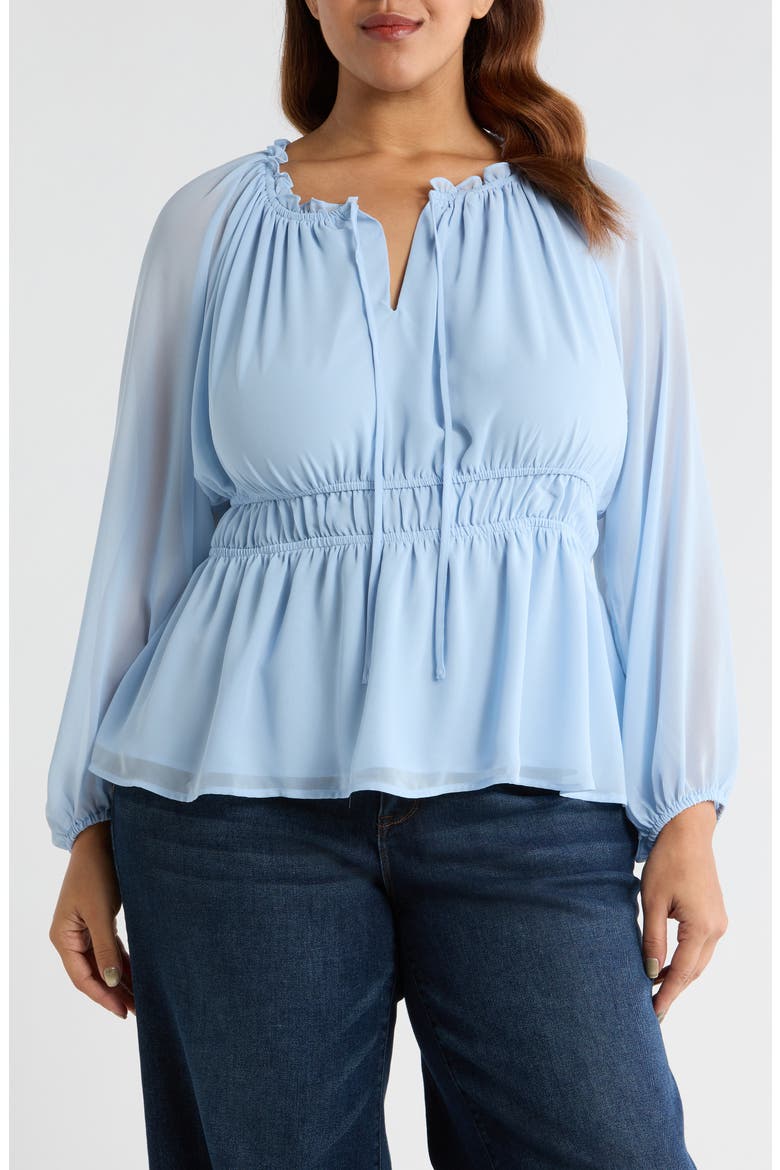 Split Neck Peplum Top, Main, color, SKY