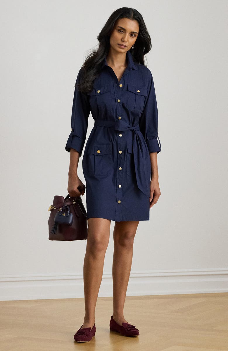 Lauren Ralph Lauren Stretch Cotton Belted Shirtdress, Alternate, color, Refined Navy Blue