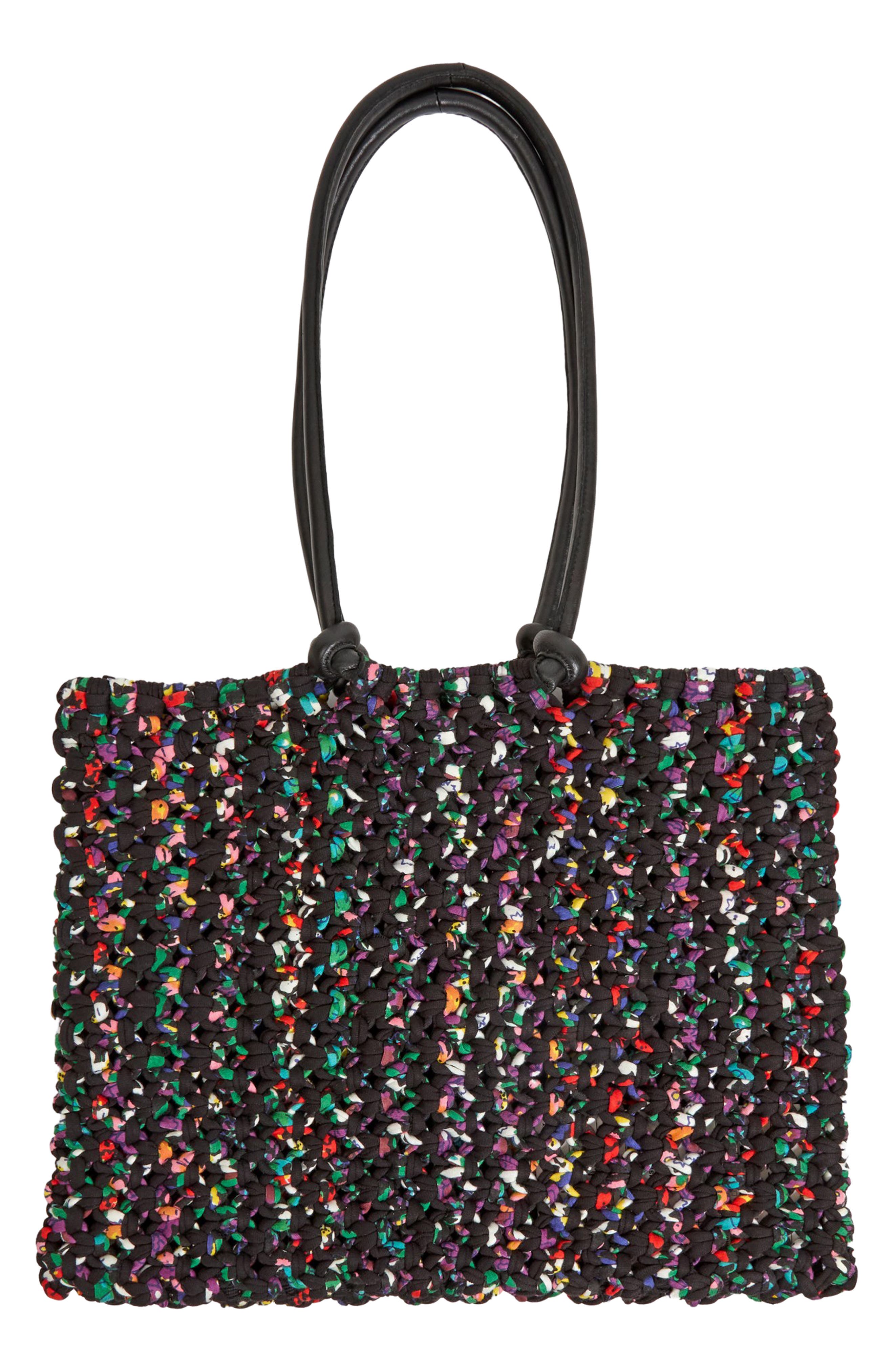 Clare V. Sandy Woven Market Tote, Main, color, Black Multi