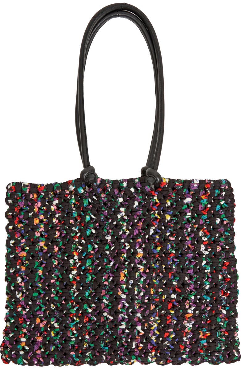 Clare V. Sandy Woven Market Tote, Main, color, Black Multi