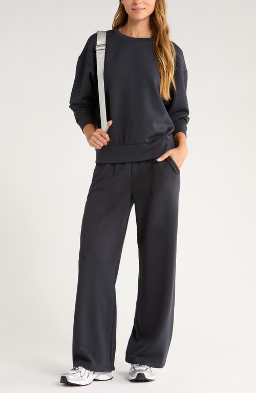 Zella Ultrasoft Boxy Knit Crew Sweatshirt In Black