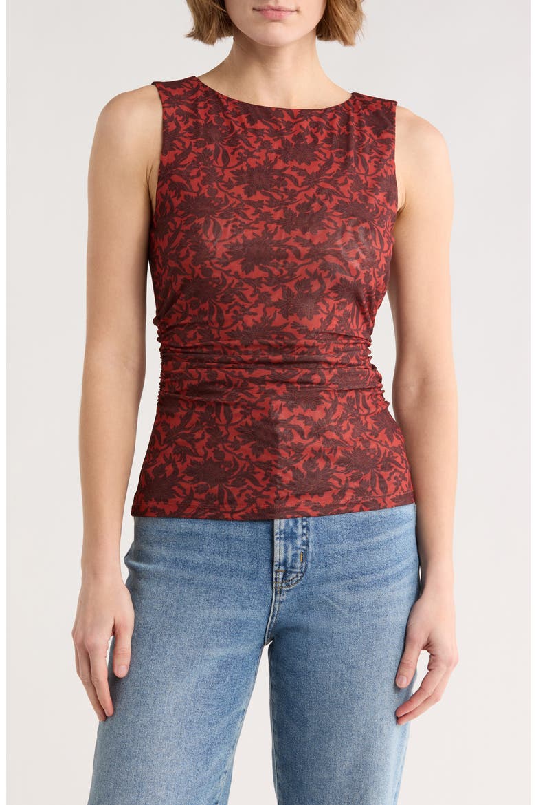 Ruched Floral Top, Main, color, GROUND MADDER