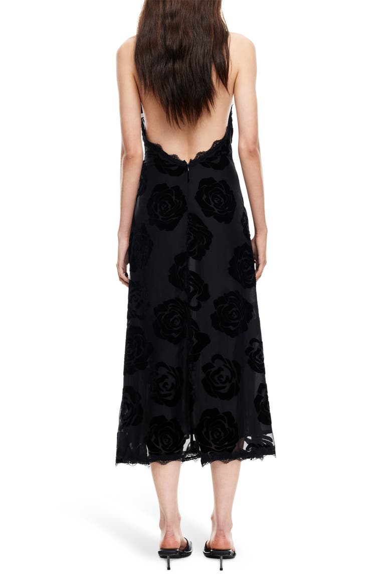 Stars Align Burnout Lace Halter Midi Dress, Alternate, color, BURNT NOIR ROSE