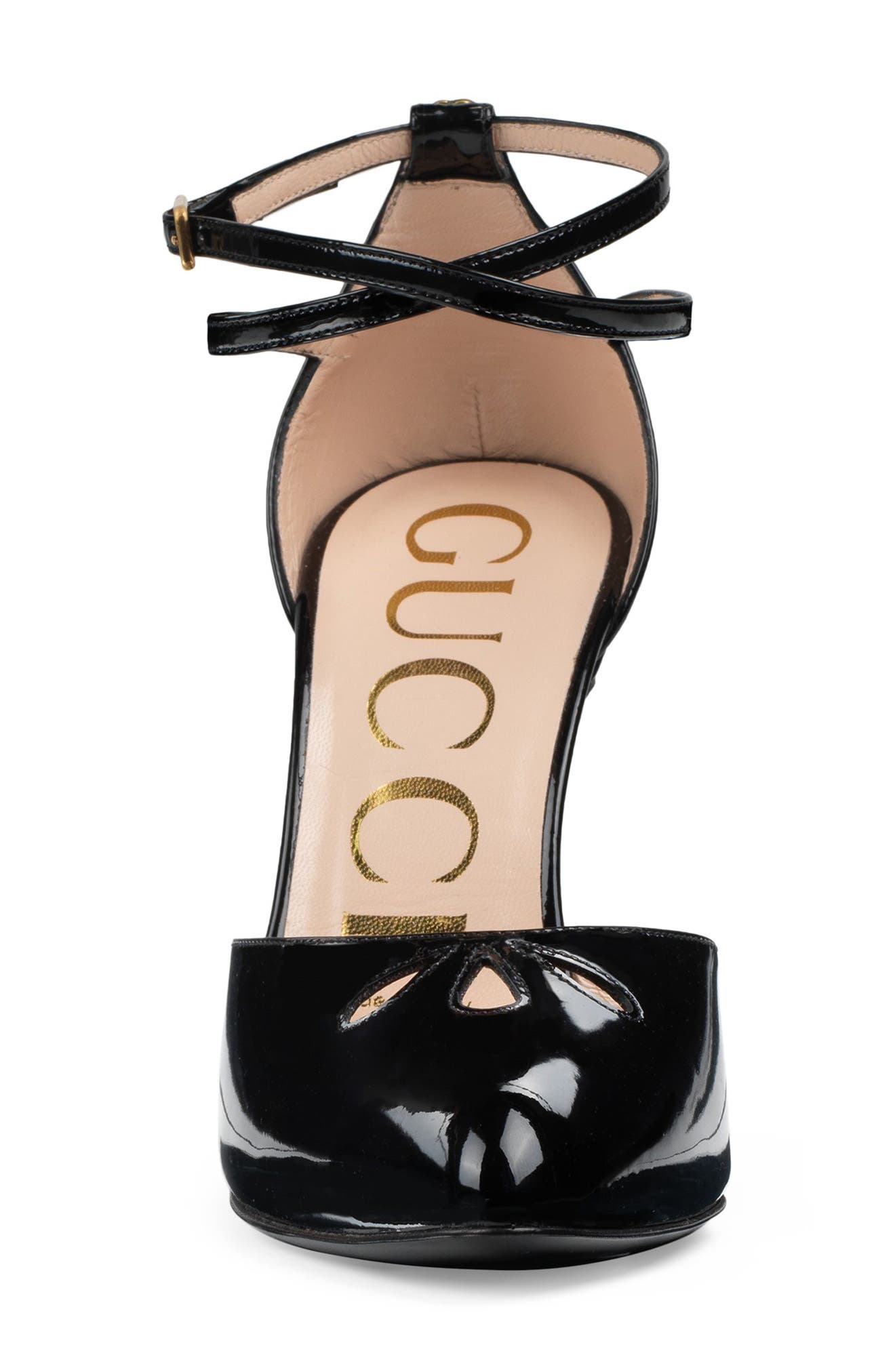 Gucci Indya Ankle Strap Cutout Pointed Toe Pump, Alternate, color, 