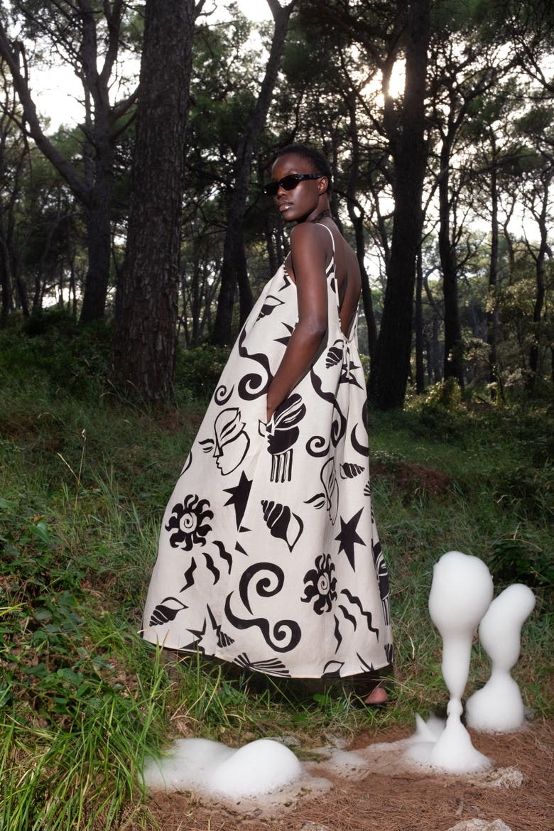 Ophelia Open-Back Strappy Printed Maxi Dress, Alternate, color, Thalassa