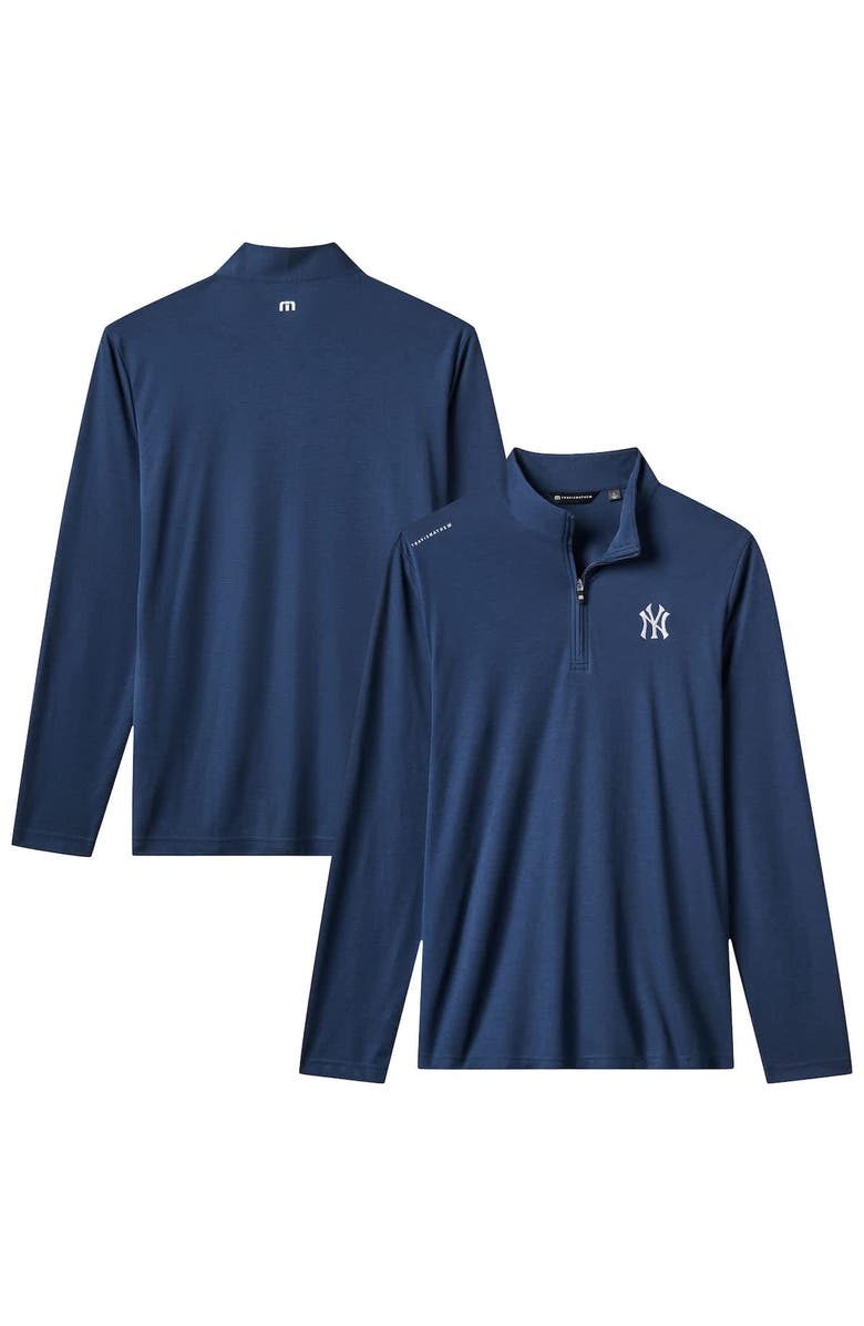 TravisMathew Men's TravisMathew Navy New York Yankees Time to Tailgate Tri-Blend Quarter-Zip Pullover, Alternate, color, Navy