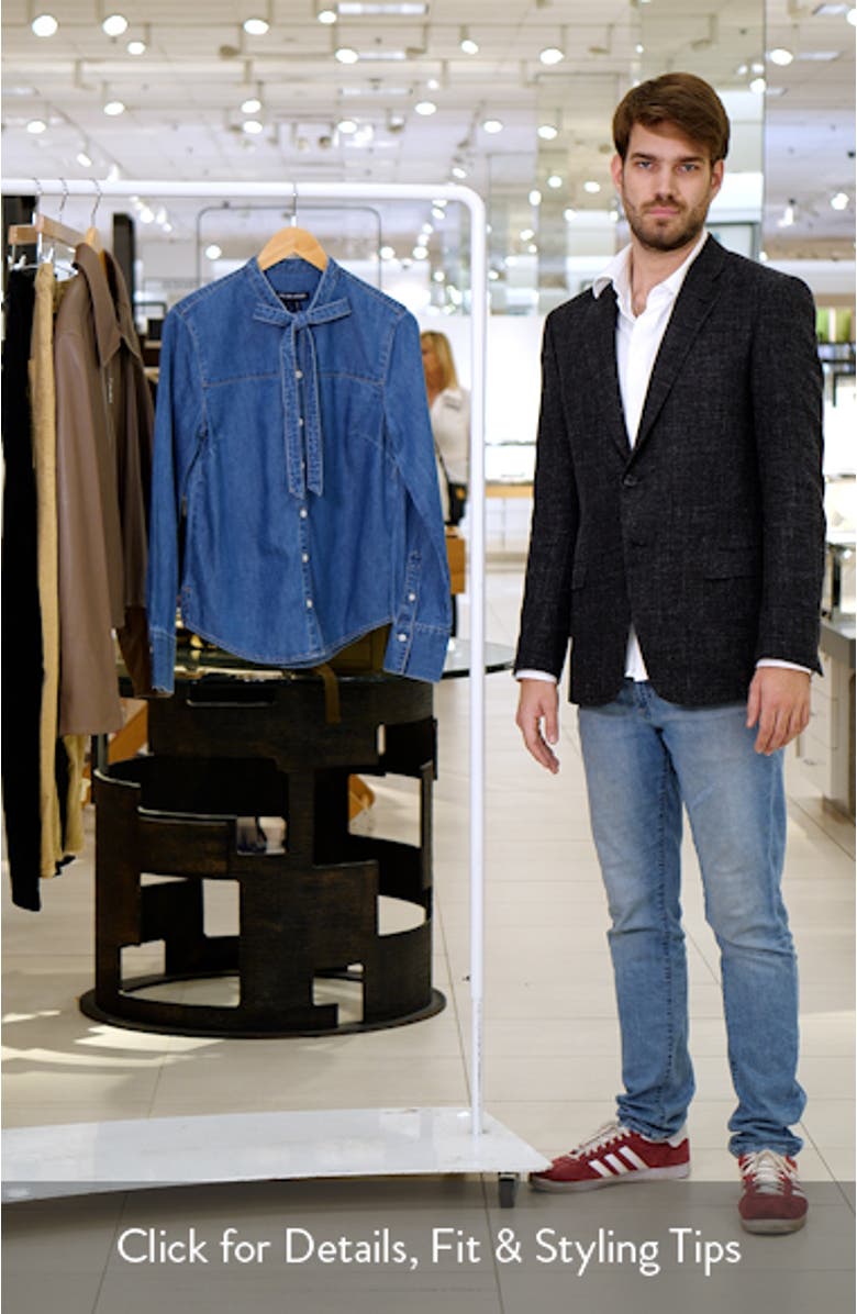 Gabby Tie Neck Button-Up Denim Shirt, sales video thumbnail