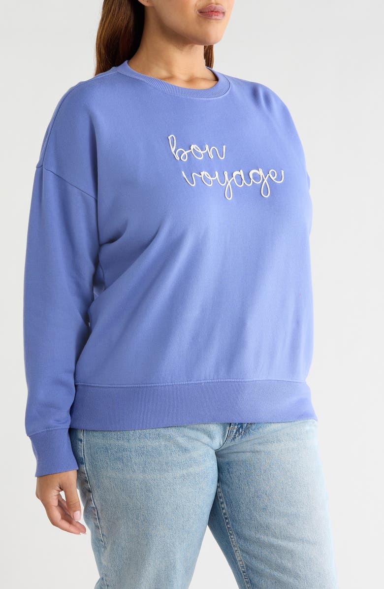 Caslon<sup>®</sup> Bon Voyage Embroidered Fleece Sweatshirt, Alternate, color, Blue Denim Bon Voyage