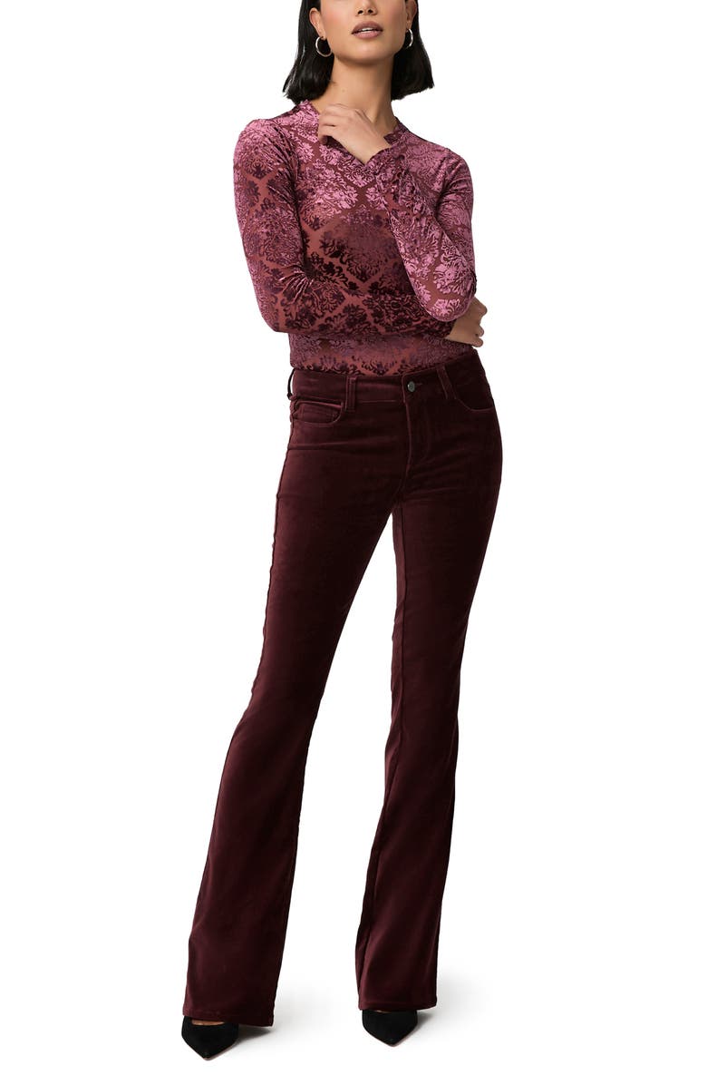 PAIGE Laurel Canyon Low Rise Bootcut Velvet Jeans, Alternate, color, Dark Oxblood