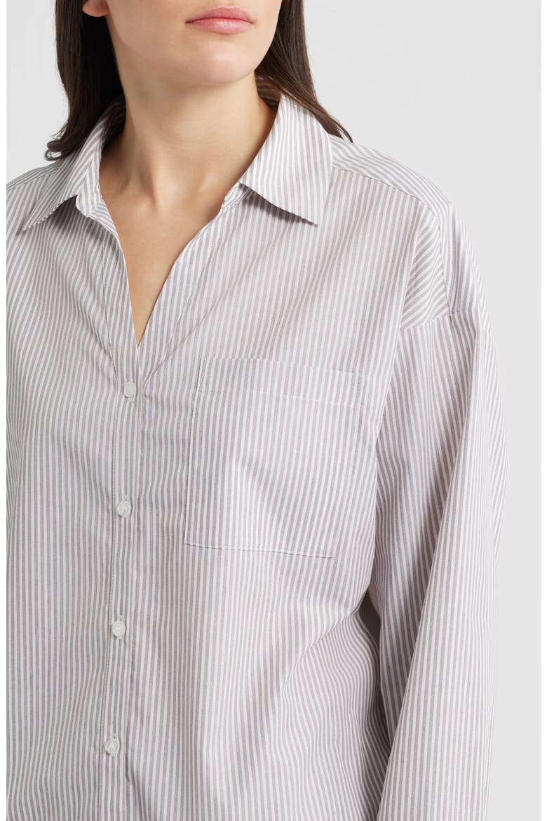 Stripe Button-Up Shirt, Alternate, color, TAUPE/IVORY