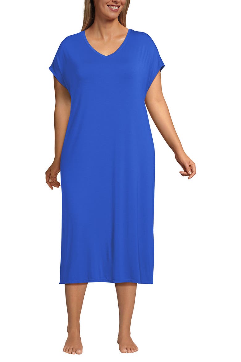 Plus Size Cooling Cap Sleeve Midi Nightgown, Main, color, Vibrant Lapis