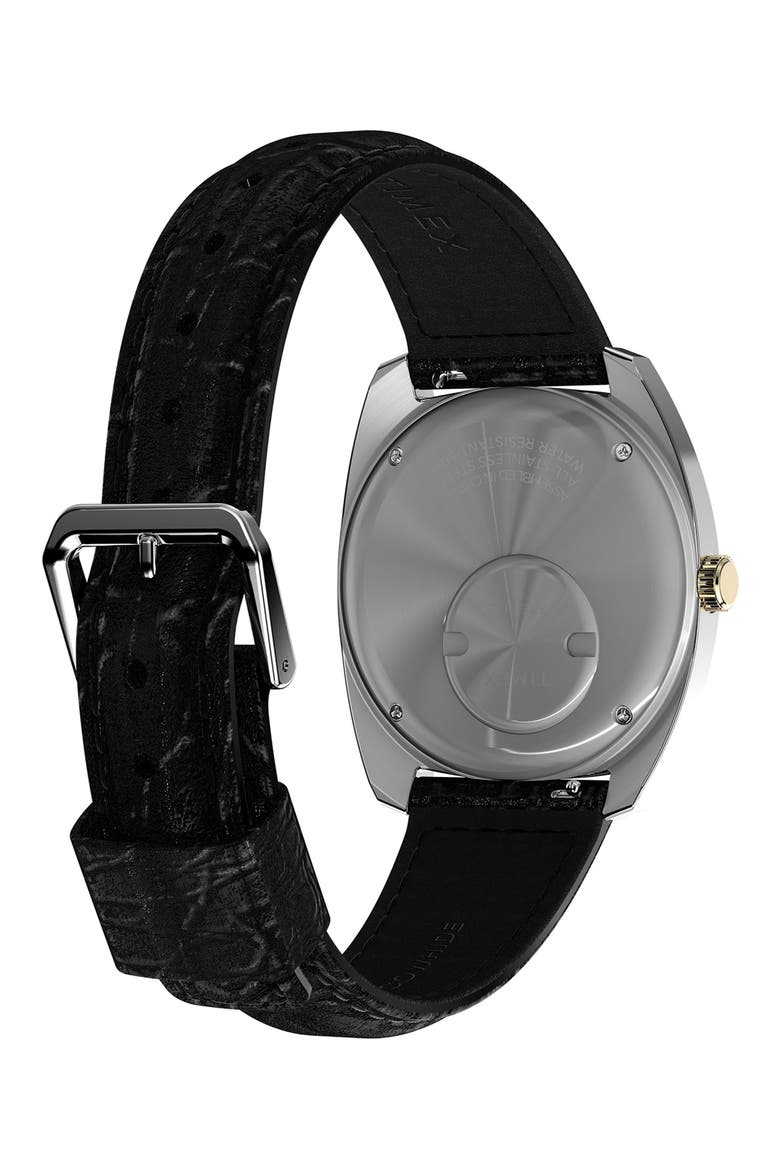Q Timex 1978 Day/Date Leather Strap Watch, 37.5mm, Alternate, color, BLACK