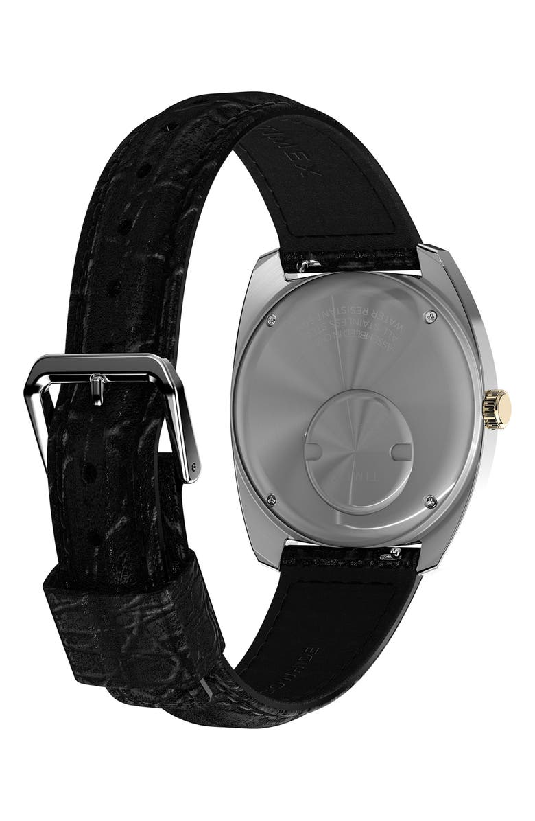 Timex<sup>®</sup> Q Timex 1978 Day/Date Leather Strap Watch, 37.5mm, Alternate, color, Black