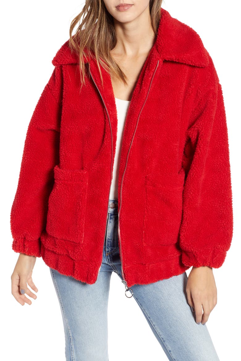 Oversized Fleece Jacket, Main, color, RED
