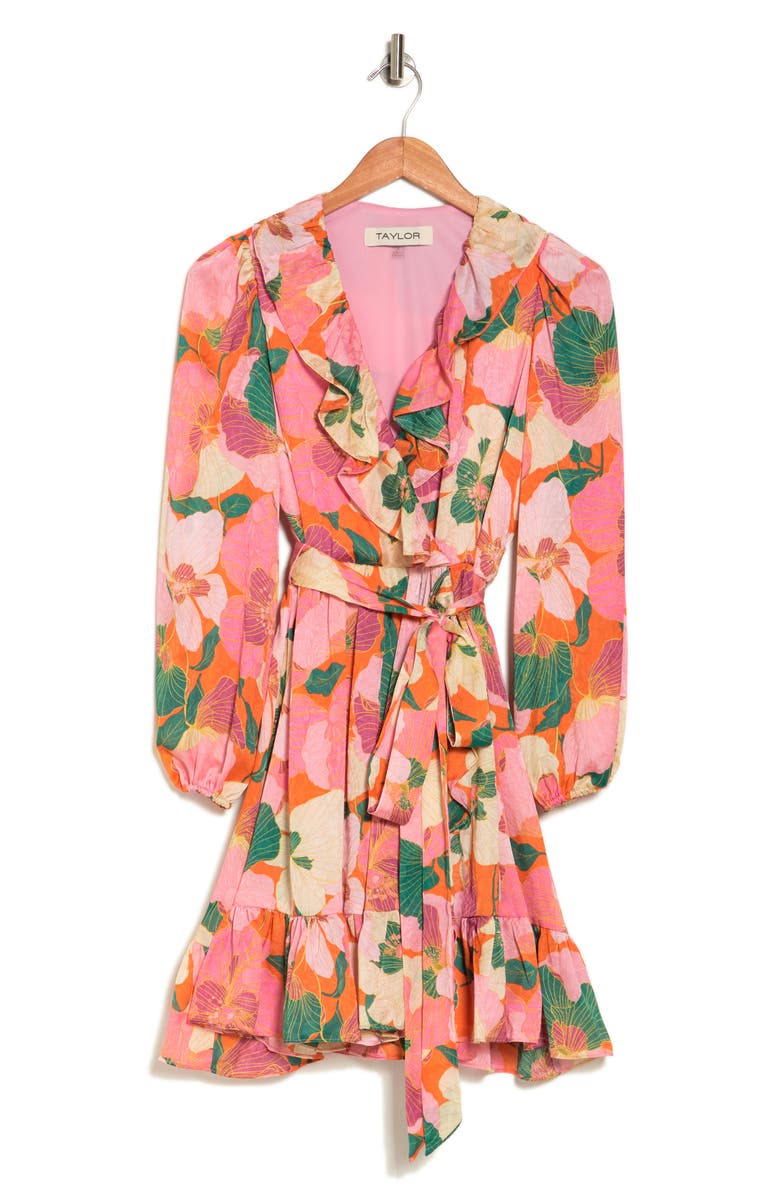 Taylor Dresses Floral Long Sleeve Faux Wrap Dress, Alternate, color, 