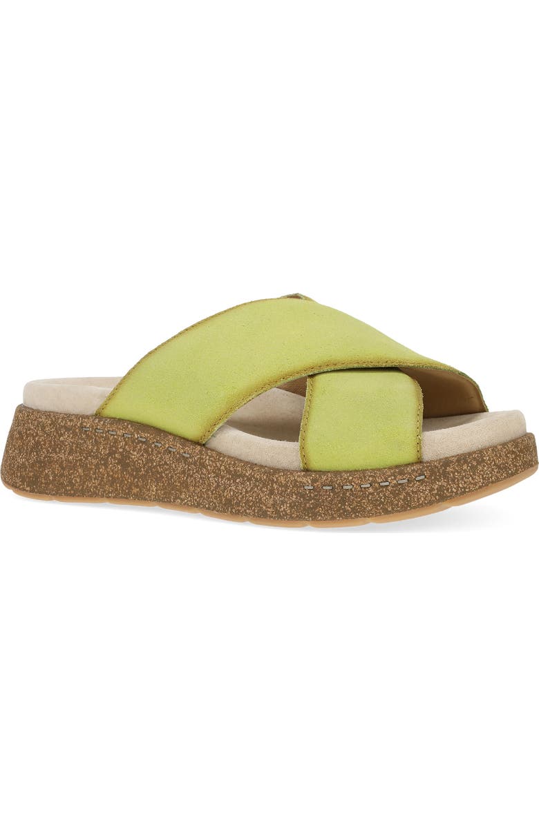 Dansko Bridget Platform Wedge Slide Sandal, Main, color, Lime Burnished Suede