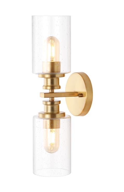 Jules Cylinder 2-Light Iron/Seeded Glass Farmhouse Contemporary LED Wall Sconce