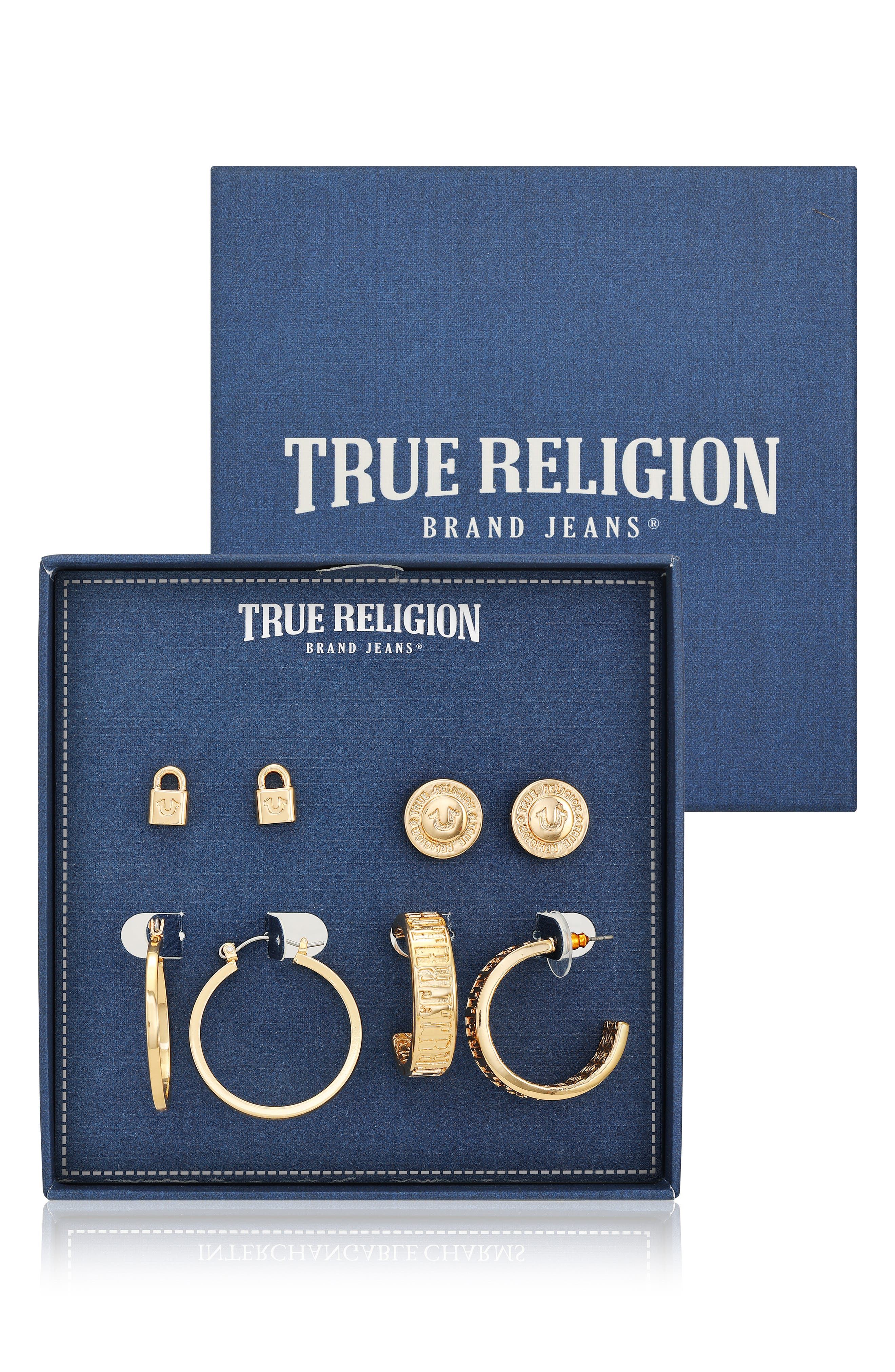 True Religion 4-Pack Assorted Stud & Hoop Earrings