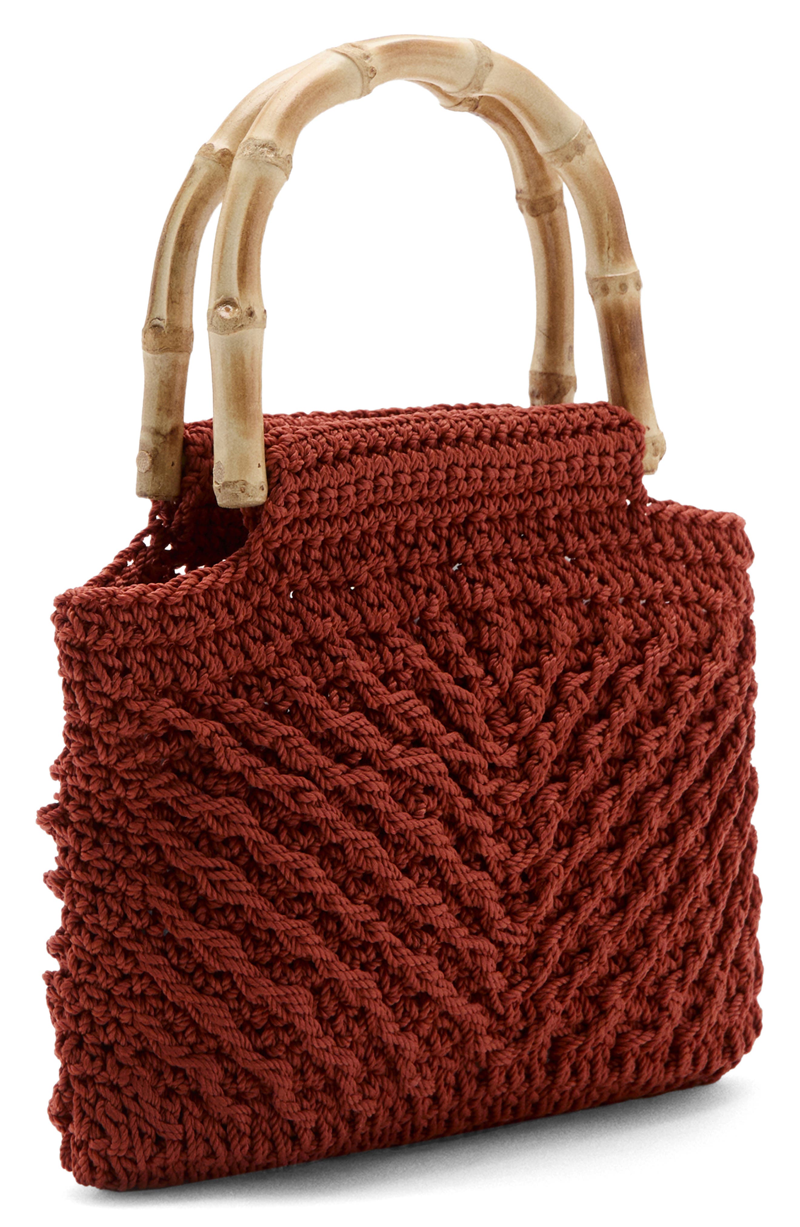 Braided Bamboo Handle Handbag, Alternate, color, BURNT ORANGE