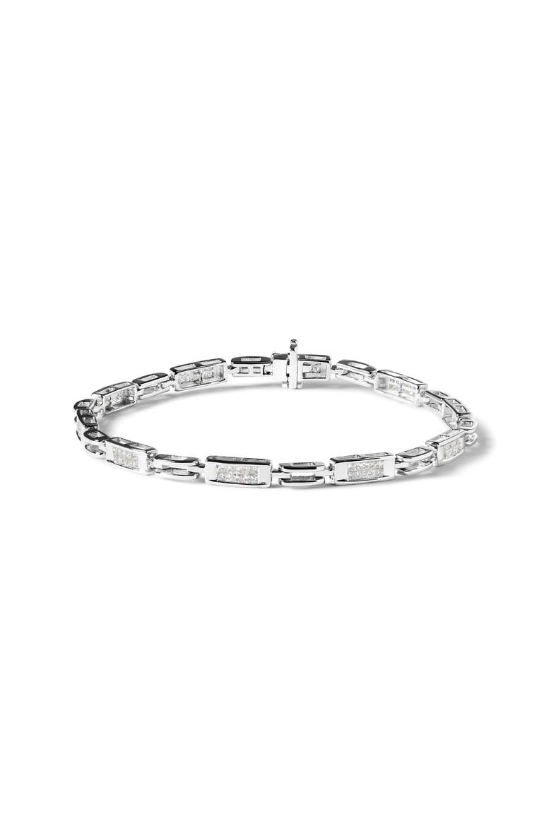14K White Gold 1.0 Cttw Princess Diamond Station and Link Tennis Bracelet, Main, color, White