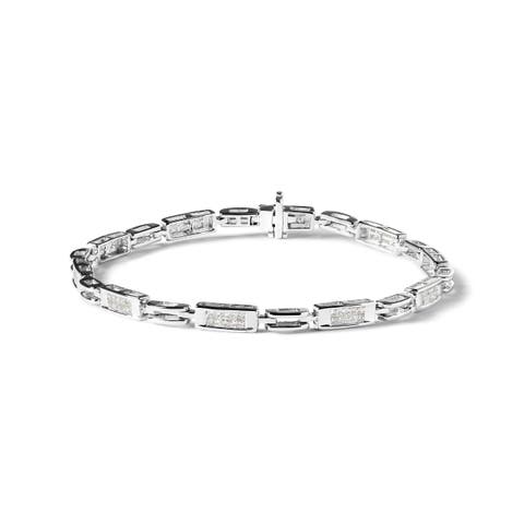 14K White Gold 1.0 Cttw Princess Diamond Station and Link Tennis Bracelet