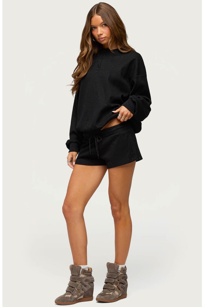 Baila Waffle Henley Top, Alternate, color, BLACK