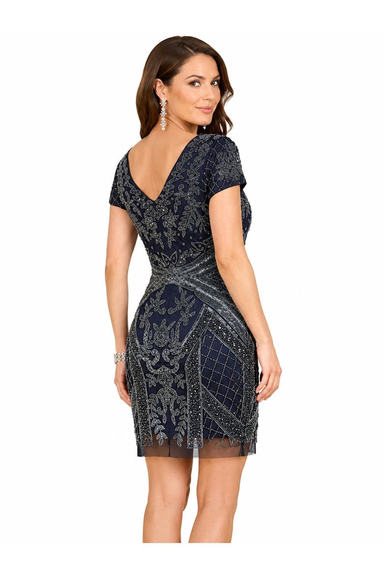Cap Sleeve Beaded Cocktail Dress, Alternate, color, Navy