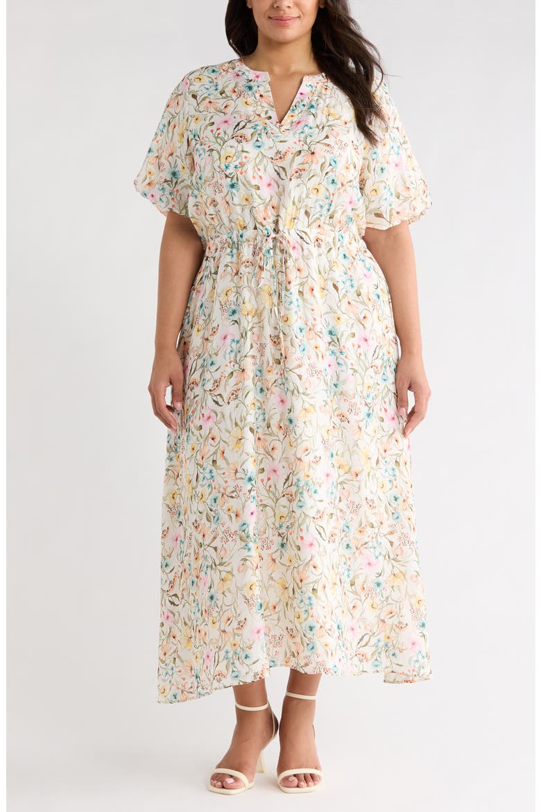 Print Puff Sleeve Maxi Dress, Main, color, ANTIQUE WHITE