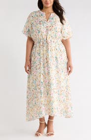 Vince Camuto Print Puff Sleeve Maxi Dress