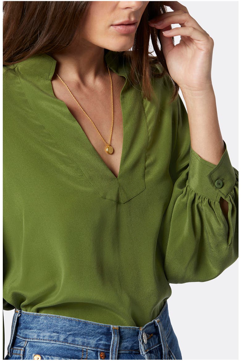 Perci Split Neck Silk Blouse, Alternate, color, PESTO