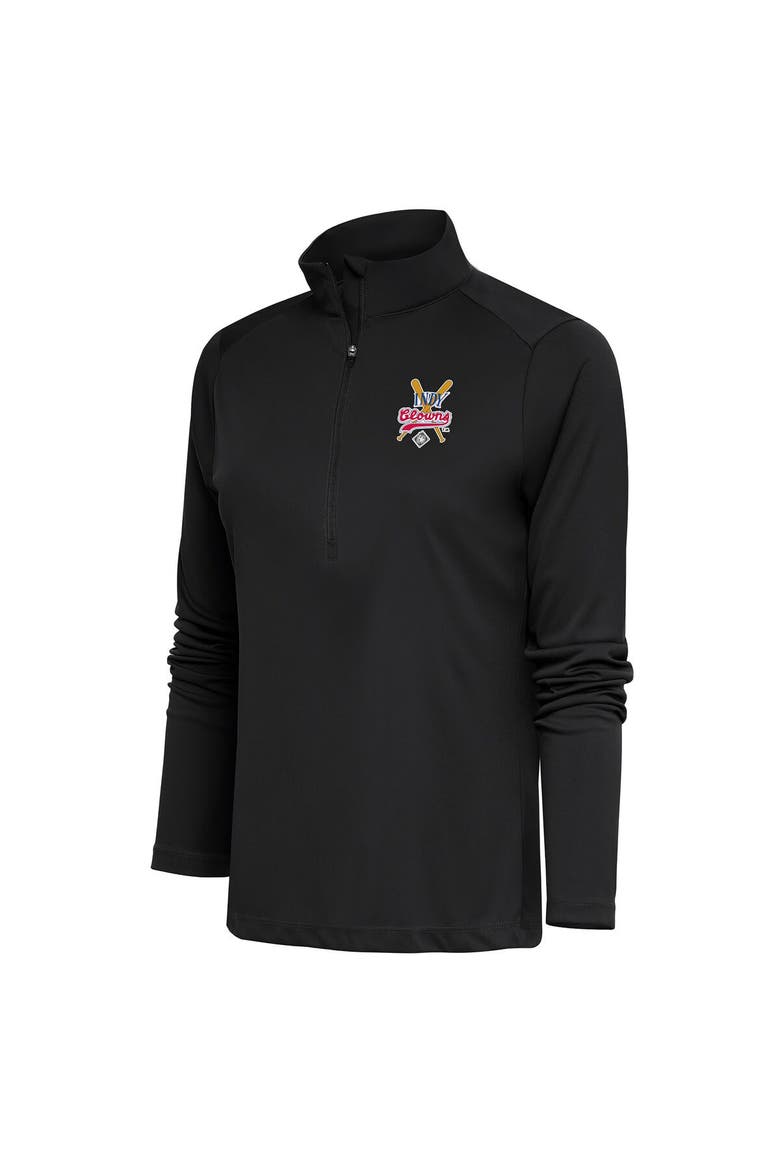 Women's Antigua Charcoal Indianapolis Clowns Tribute Half-Zip Pullover Top, Alternate, color, Charcoal