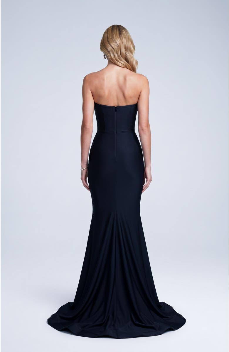 Jessica Angel Strapless Layered Tulip Bodice Mermaid Evening Gown, Alternate, color, Black