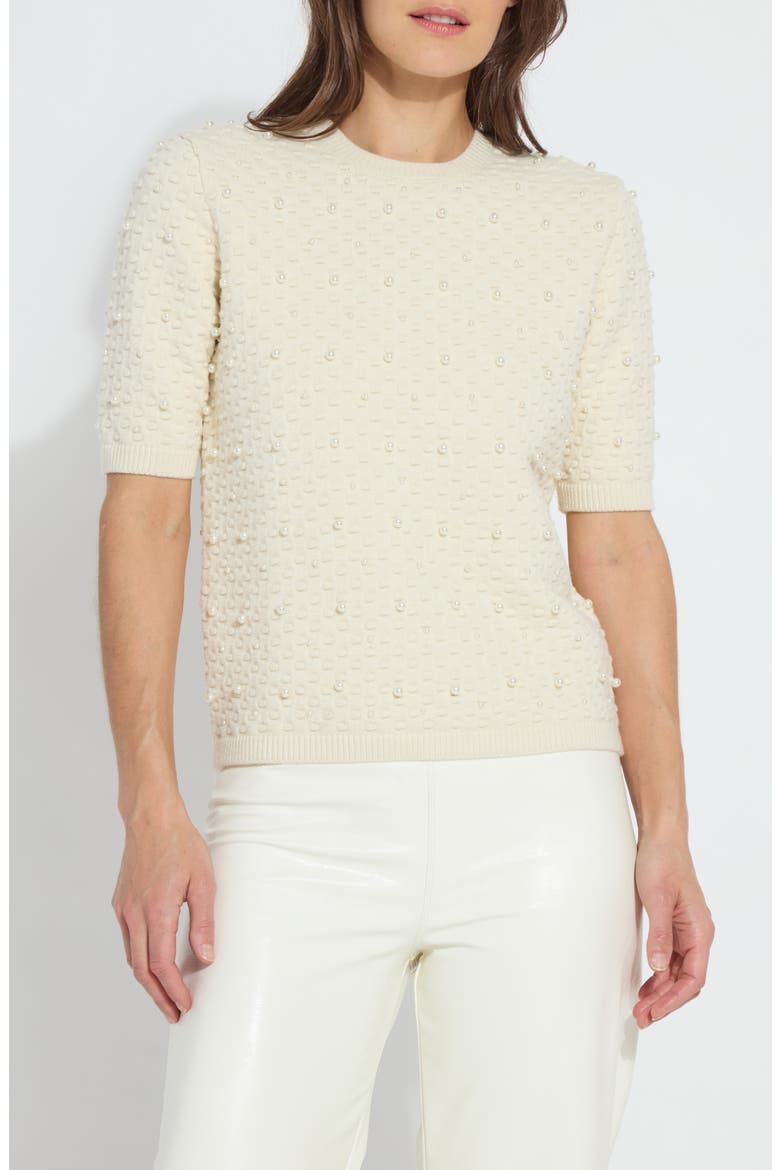 Valentina Imitation Pearl Short Sleeve Sweater, Main, color, ICING