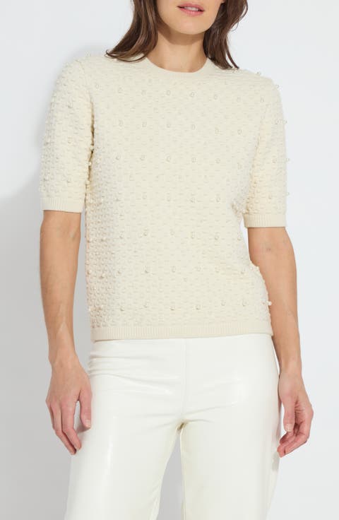 Valentina Imitation Pearl Short Sleeve Sweater