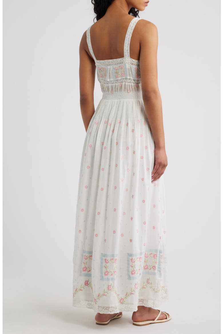 Cerys Floral Lace Detail Cotton Maxi Dress, Alternate, color, OPTIC WHITE