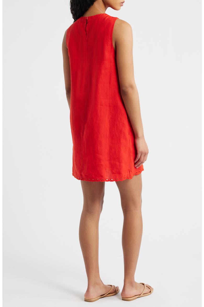 Embroidered Linen Mini Shift Dress, Alternate, color, WILD POPPY