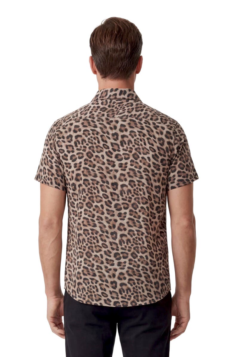Lords of Harlech Leopard Mens Linen Button-up Shirt, Alternate, color, Leopard Brown