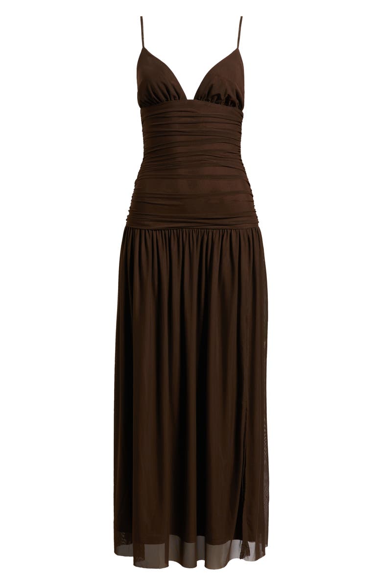 Rare London Ruched Drop Waist Sleeveless Gown, Alternate, color, Brown