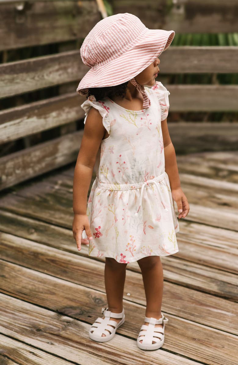 Pehr Kids' Floral Print Flutter Sleeve Organic Cotton Cambric Dress, Alternate, color, Sea Bloom