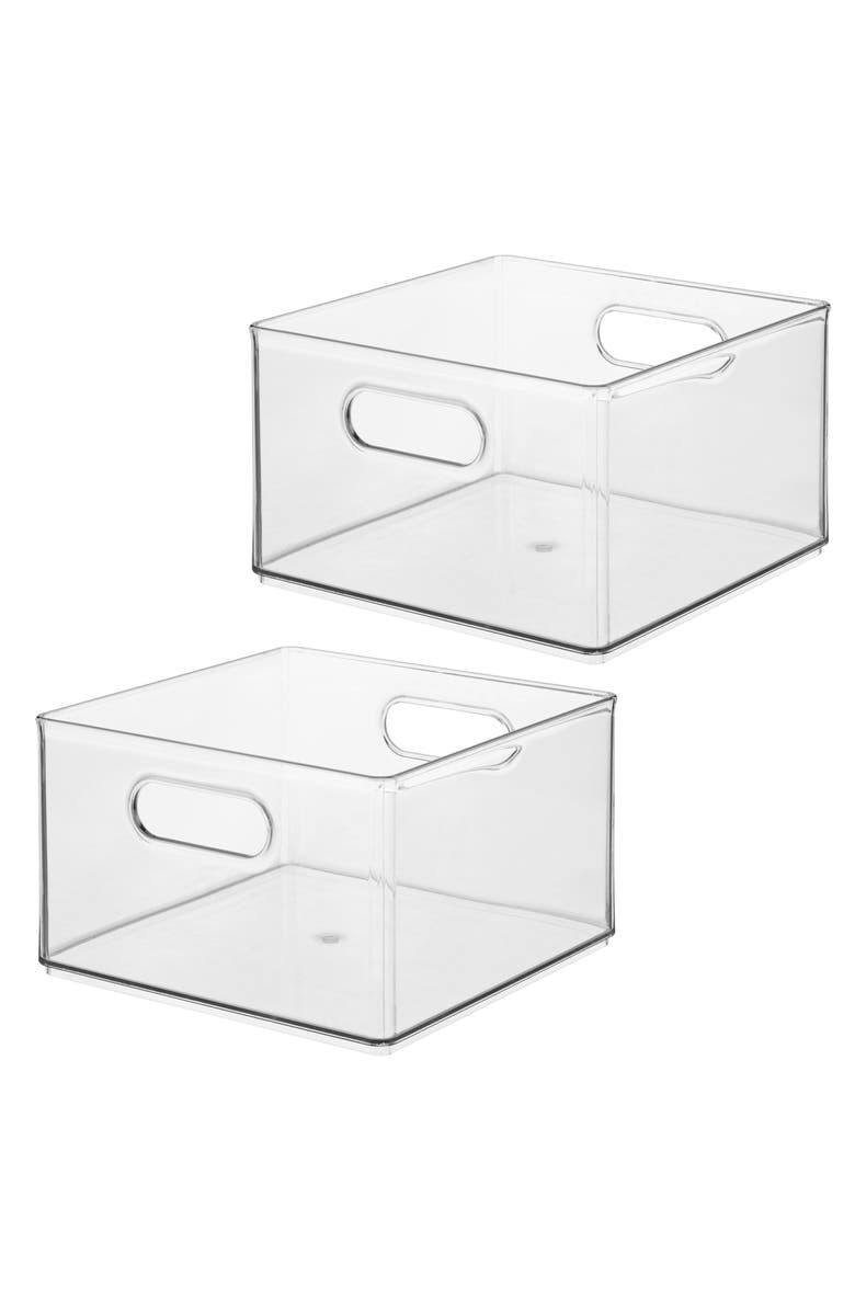 iDesign Plastic Storage Bin with Handles for Household Storage - Set of 2, Main, color, Clear