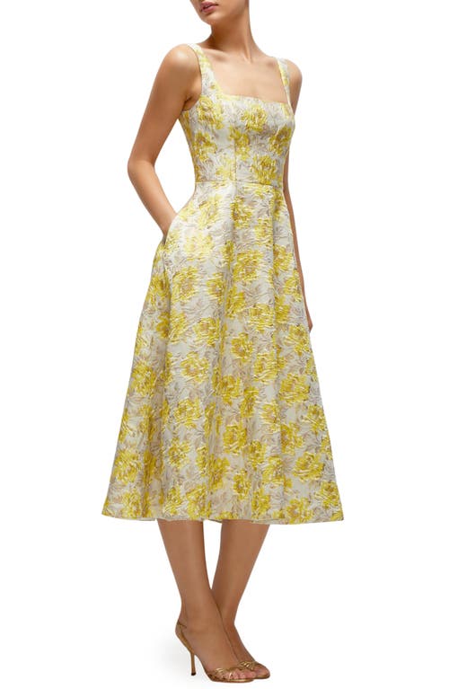 DESSY COLLECTION DESSY COLLECTION GOLDEN METALLIC FLORAL MIDI COCKTAIL DRESS