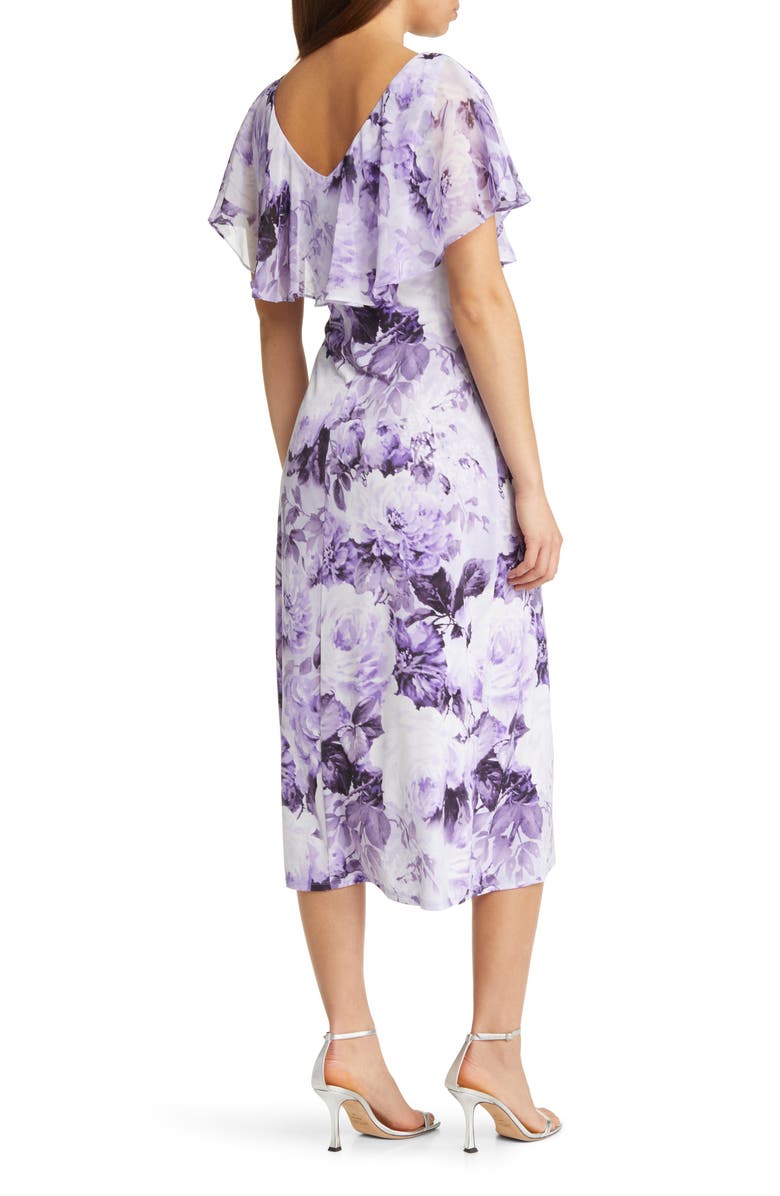 Connected Apparel Floral Ruffle Cape Midi Dress, Alternate, color, 