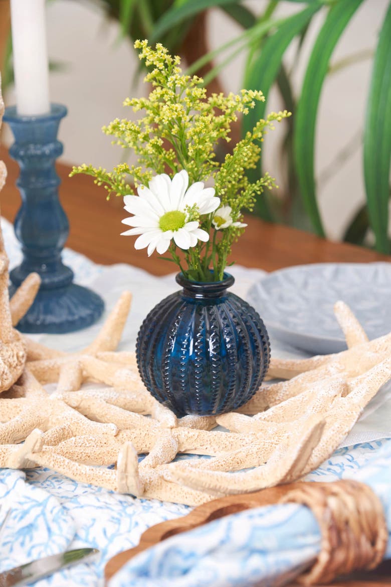 Coastal Blues Elegant Glass Candle Holders Set of 2, Alternate, color, Blue
