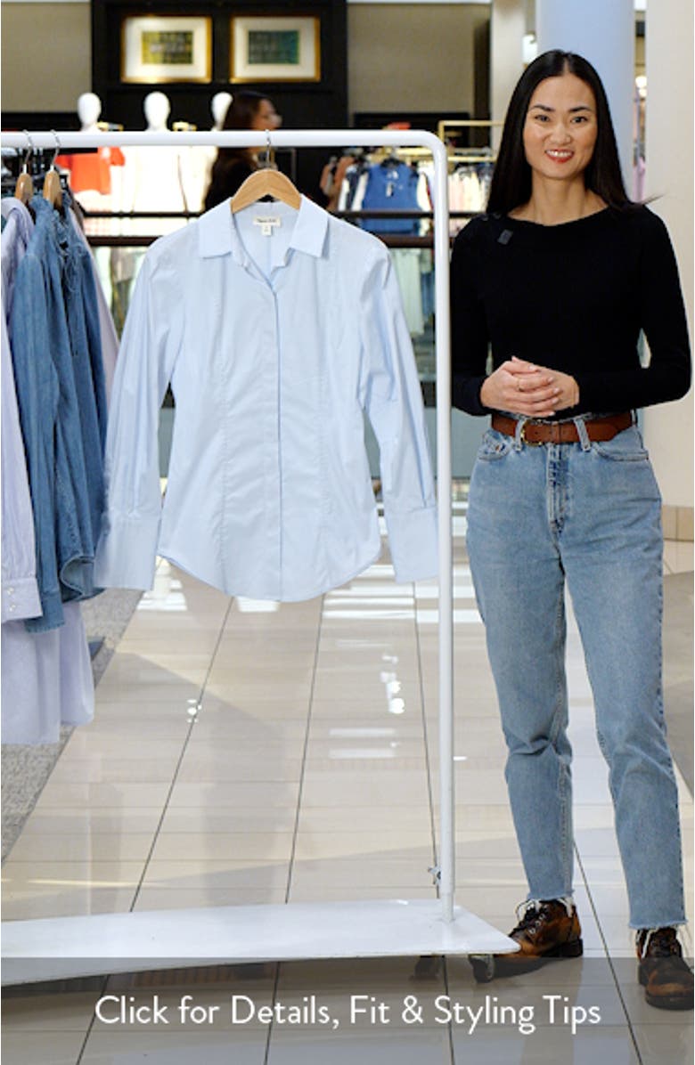 Seam Detail Split Back Stretch Cotton Poplin Shirt, sales video thumbnail