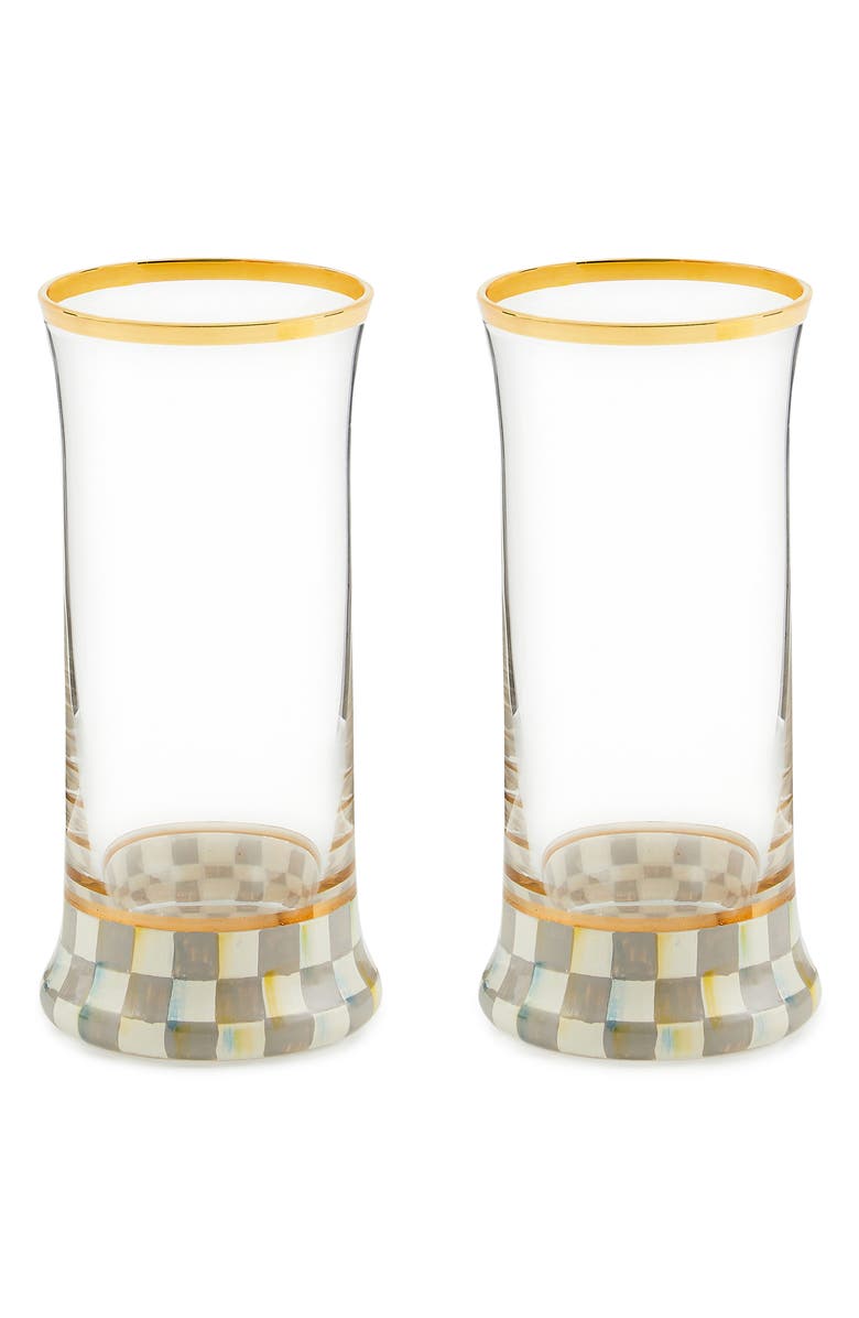 MACKENZIE CHILDS Sterling Check<sup>®</sup> Set of 2 Highball Glasses, Main, color, Grey