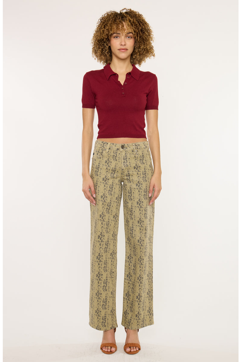 Renae Mid Rise Slim Wide Leg Jeans, Main, color, Olive Snakeskin