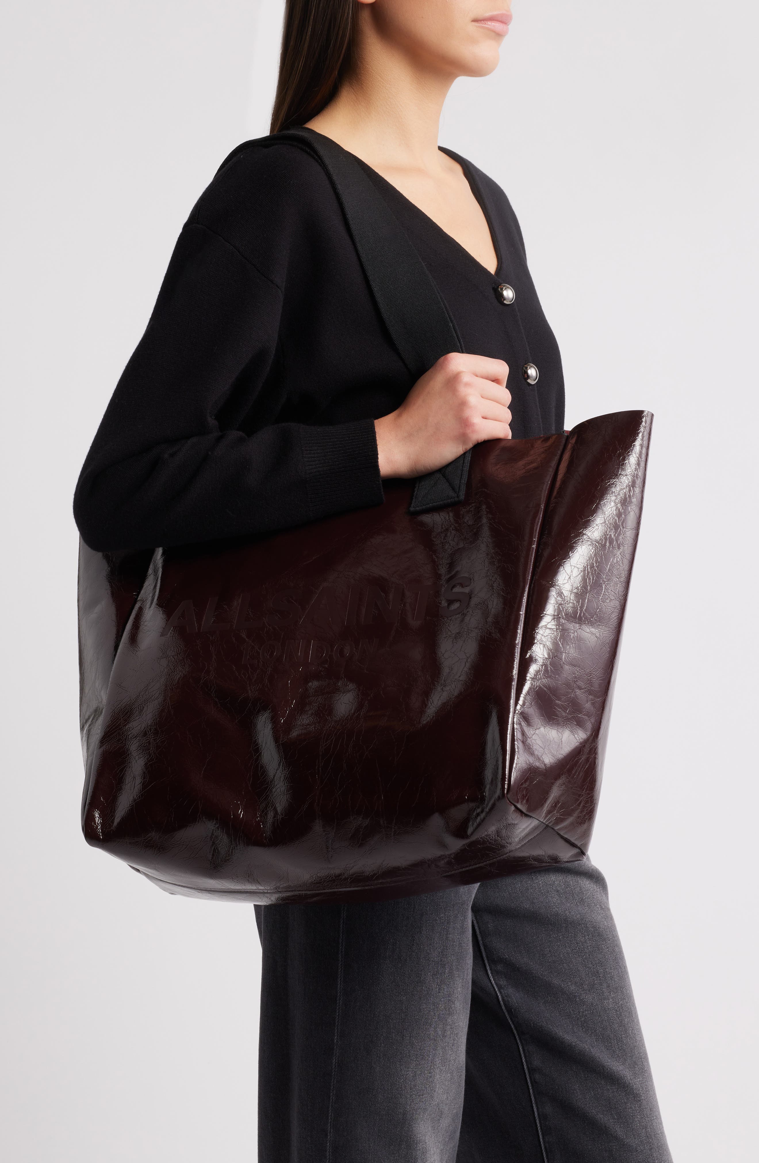 Izzy Patent Leather Tote, Alternate, color, BURNT RED