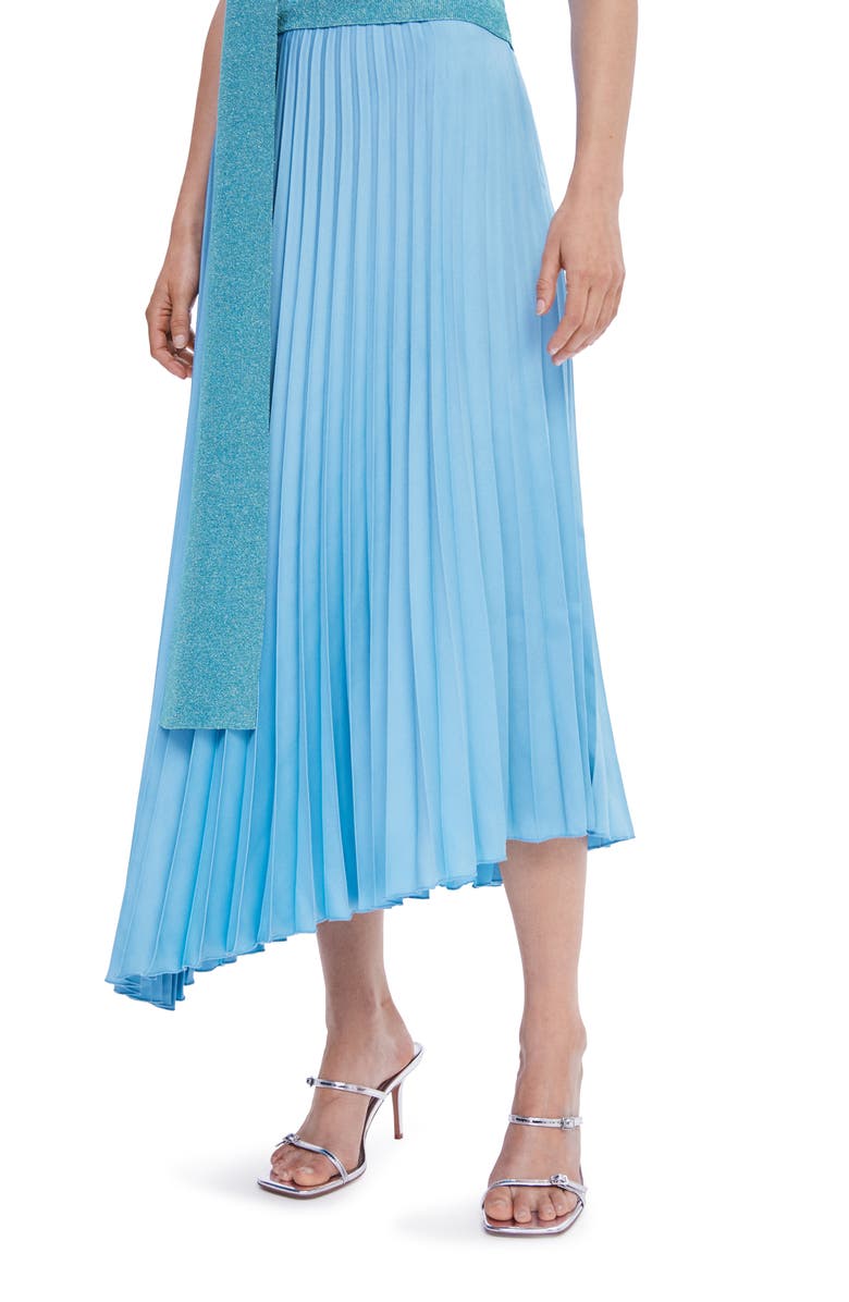 MANGO Pleated Asymmetric Hem Satin Skirt, Main, color, 