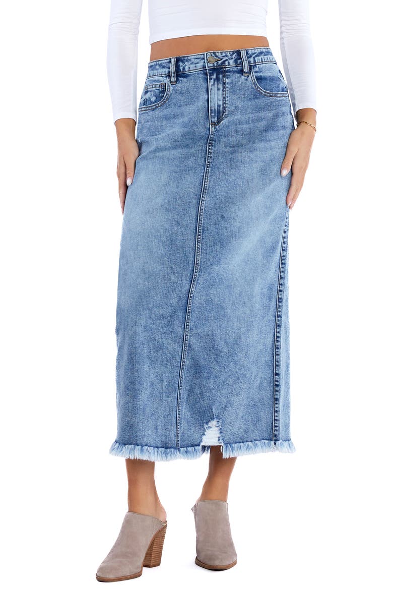 Demolition Frayed Denim Skirt, Main, color, CONCRETE DENIM