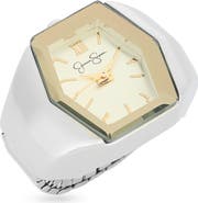 Jessica Simpson Tonneau Faceted Glass Ring Watch